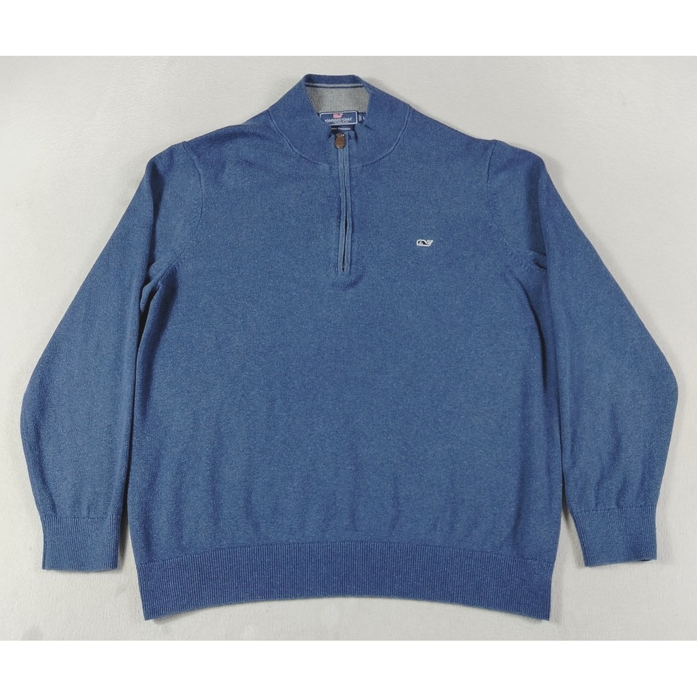 Vineyard Vines Palm Beach Sweater Mens Large Blue 1/4 Zip Mock Neck Cashmere